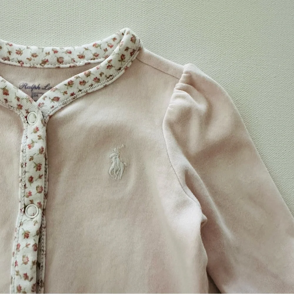 Ralph Lauren 3 Months Baby Girl Pink Footie Floral Trim One Piece